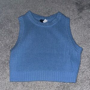 Divided Blue Ribbed Crop Tank Top